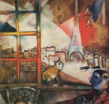 París a través de la ventana detalle contemporáneo Marc Chagall Pinturas al óleo